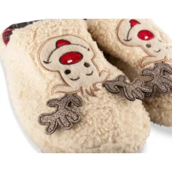 Chaussons BEIGE Femme Motif Animal A Enfiler