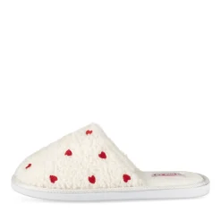 Chaussons BLANC Femme Motif Coeurs A Enfiler