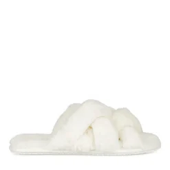Chaussons BLANC Femme Motif Fausse Fourrure