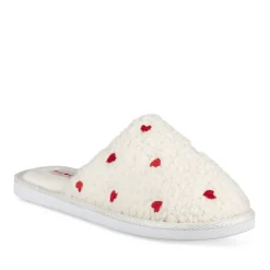 Chaussons BLANC Femme Motif Coeurs A Enfiler