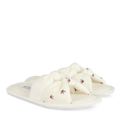 Chaussons BLANC Femme Motif Animal A Enfiler