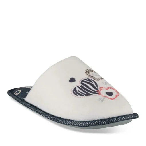 Chaussons BLANC Femme Motif Coeurs A Enfiler