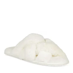 Chaussons BLANC Femme Motif Fausse Fourrure