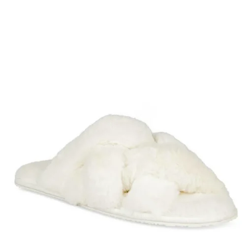 Chaussons BLANC Femme Motif Fausse Fourrure