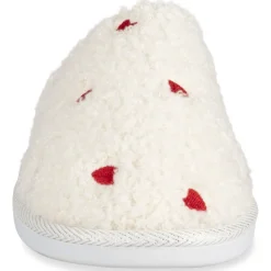 Chaussons BLANC Femme Motif Coeurs A Enfiler