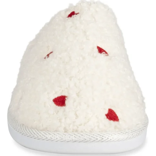 Chaussons BLANC Femme Motif Coeurs A Enfiler