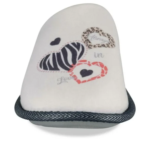 Chaussons BLANC Femme Motif Coeurs A Enfiler