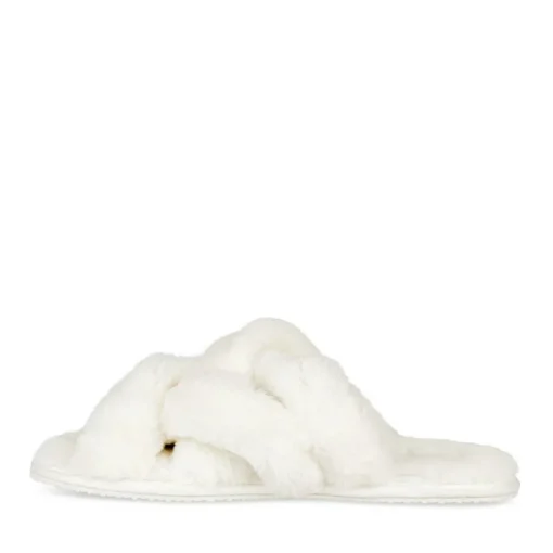 Chaussons BLANC Femme Motif Fausse Fourrure