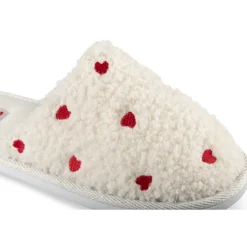 Chaussons BLANC Femme Motif Coeurs A Enfiler