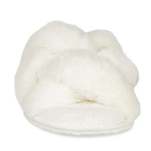 Chaussons BLANC Femme Motif Fausse Fourrure