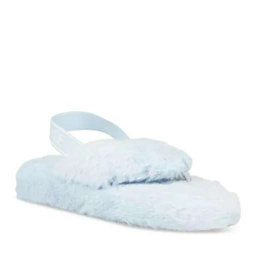 Chaussons BLEU Femme Motif Fausse Fourrure Elastique