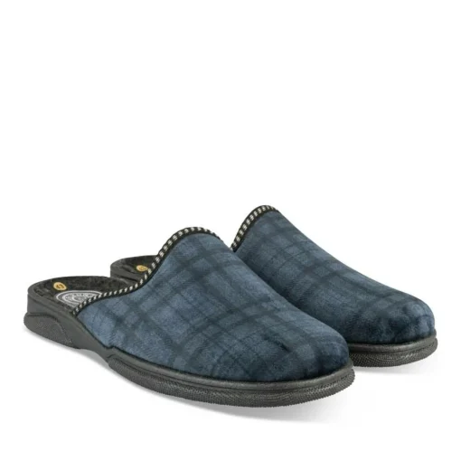Chaussons BLEU Homme Motif Uni A Enfiler