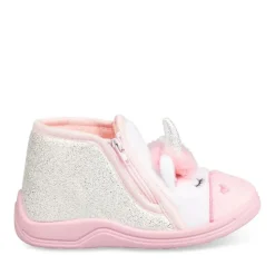 Chaussons Bottine BLANC Fille Motif Licorne Fermeture éclair