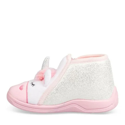 Chaussons Bottine BLANC Fille Motif Licorne Fermeture éclair