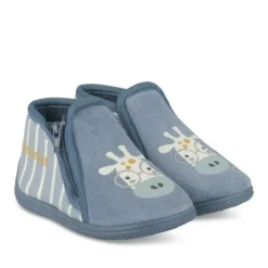 Chaussons Bottine BLEU Garçon Motif Animal Fermeture éclair