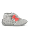 Chaussons Bottine GRIS Fille Motif A Pois Scratch