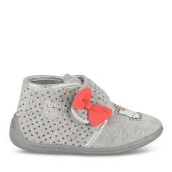 Chaussons Bottine GRIS Fille Motif A Pois Scratch