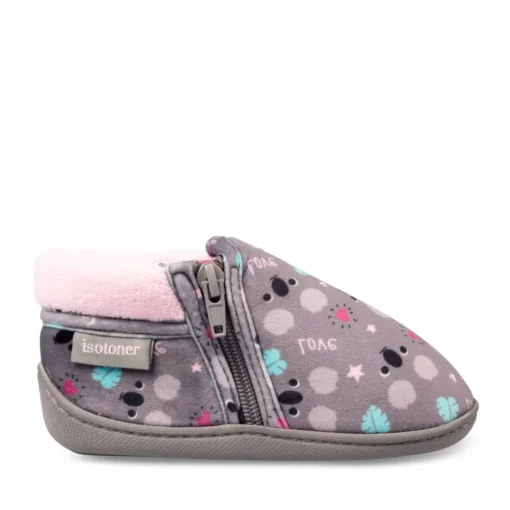 Chaussons Bottine GRIS Fille Motif Animal Fermeture éclair