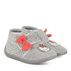 Chaussons Bottine GRIS Fille Motif A Pois Scratch
