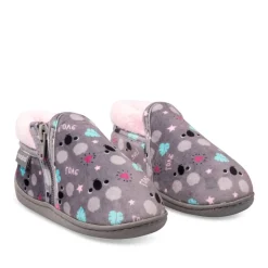 Chaussons Bottine GRIS Fille Motif Animal Fermeture éclair