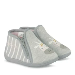 Chaussons Bottine GRIS Fille Motif Animal Fermeture éclair
