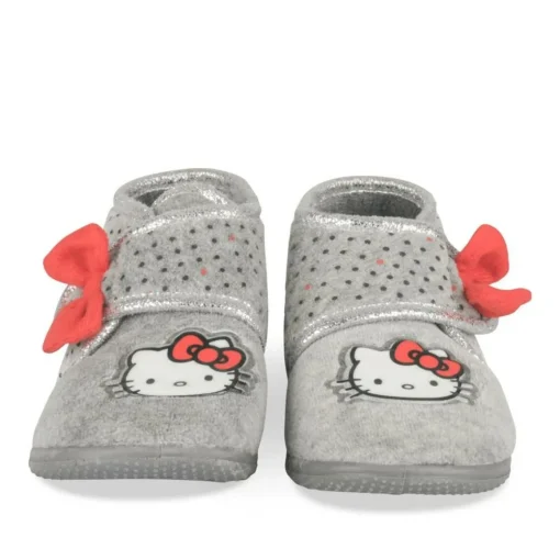 Chaussons Bottine GRIS Fille Motif A Pois Scratch