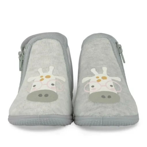 Chaussons Bottine GRIS Fille Motif Animal Fermeture éclair