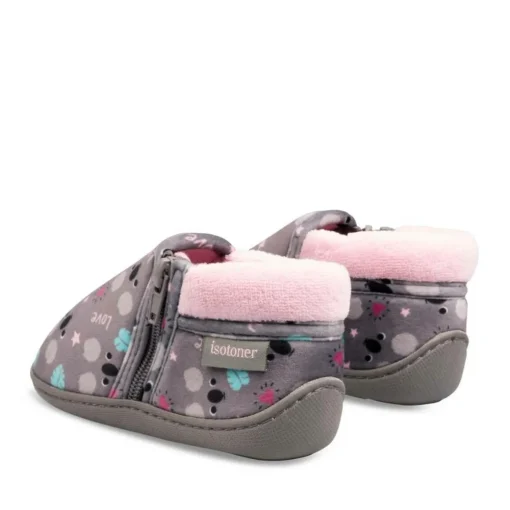 Chaussons Bottine GRIS Fille Motif Animal Fermeture éclair