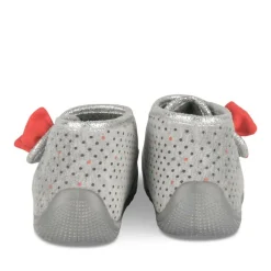 Chaussons Bottine GRIS Fille Motif A Pois Scratch