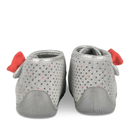 Chaussons Bottine GRIS Fille Motif A Pois Scratch