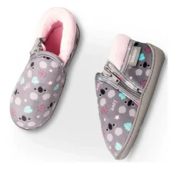 Chaussons Bottine GRIS Fille Motif Animal Fermeture éclair