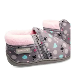 Chaussons Bottine GRIS Fille Motif Animal Fermeture éclair