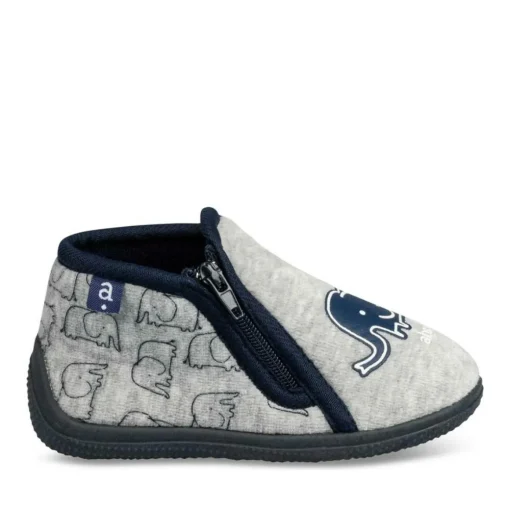 Chaussons Bottine GRIS Garçon Motif Animal Fermeture éclair