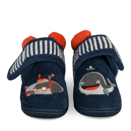 Chaussons Bottine MARINE Garçon Motif Rayures Scratch