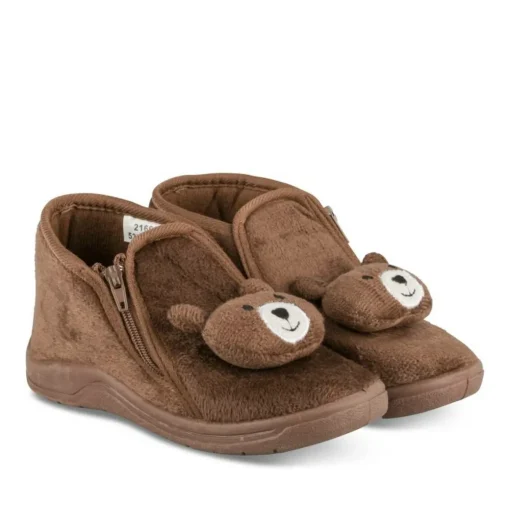 Chaussons Bottine MARRON Garçon Motif Animal Fermeture éclair