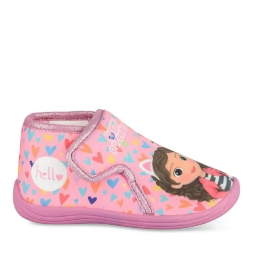 Chaussons Bottine ROSE Fille Motif Coeurs Scratch
