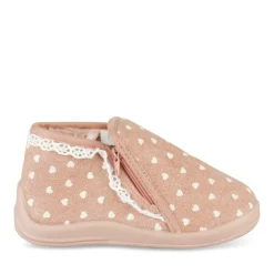 Chaussons Bottine ROSE Fille Motif Coeurs Fermeture éclair
