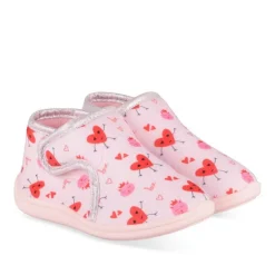 Chaussons Bottine ROSE Fille Motif Coeurs Scratch