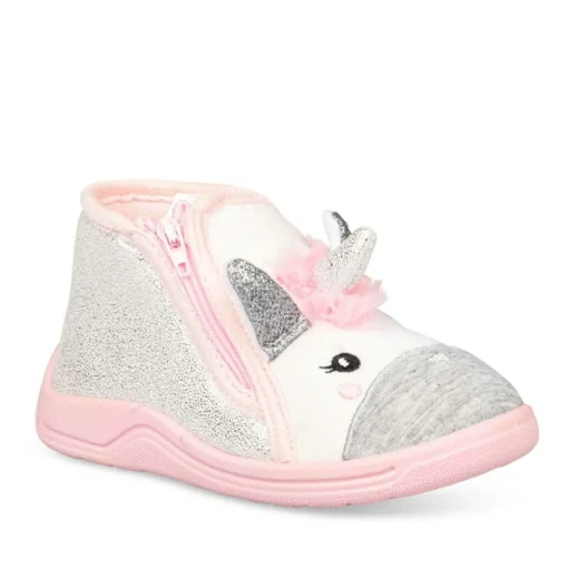 Chaussons Bottine ROSE Fille Motif Licorne Fermeture éclair