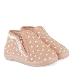 Chaussons Bottine ROSE Fille Motif Coeurs Fermeture éclair