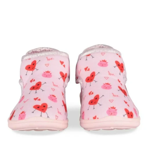 Chaussons Bottine ROSE Fille Motif Coeurs Scratch
