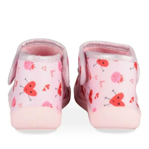Chaussons Bottine ROSE Fille Motif Coeurs Scratch