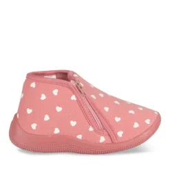 Chaussons Bottine ROUGE Fille Motif Coeurs Fermeture éclair