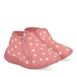 Chaussons Bottine ROUGE Fille Motif Coeurs Fermeture éclair