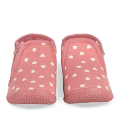 Chaussons Bottine ROUGE Fille Motif Coeurs Fermeture éclair