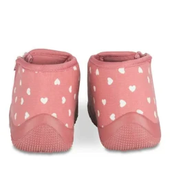 Chaussons Bottine ROUGE Fille Motif Coeurs Fermeture éclair