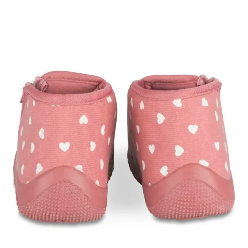 Chaussons Bottine ROUGE Fille Motif Coeurs Fermeture éclair