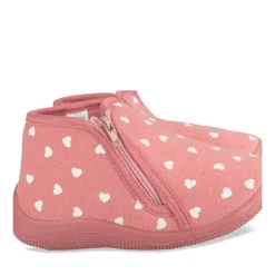 Chaussons Bottine ROUGE Fille Motif Coeurs Fermeture éclair