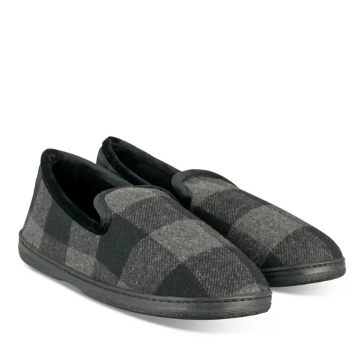 Chaussons Charentaise NOIR Homme Motif Carreaux A Enfiler