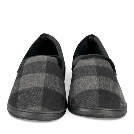 Chaussons Charentaise NOIR Homme Motif Carreaux A Enfiler